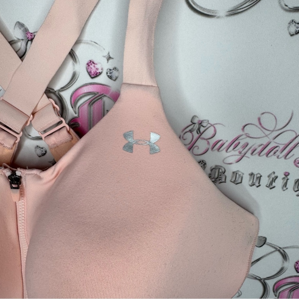 Under armour bra sports peach pink orange pastel logo silver criss cross support - Picture 8 of 9